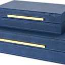 Navy Blue Shagreen box Set of 2 Faux Leather Decorative Boxes,Large Nesting Storage Decorative Boxes with Lids for Modern Home Decor Stacking Jewelry Box Organizer
