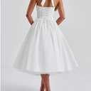 Women Halter Midi Dress Corset Back Layered Tulle Skirt A Line Formal Dresses Wedding Guest Bridal Shower (White, M)