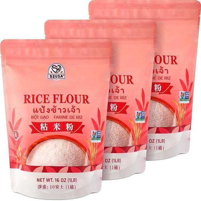 52USA Thai Rice Flour 48 Ounce (Basic), 1 Pound (Pack of 3), Rice Flour for Baking or Cooking, Product of Thailand, All Natural White Rice Flour, Vegan (EXP 12/31/26)