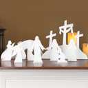 Aneco 10 Packs Easter Tomb Religious Decorations Indoor Christian Easter Gifts Empty Tomb Resurrection Scene Cross Hill Stone Metal Statues for Home Office Table Decorations