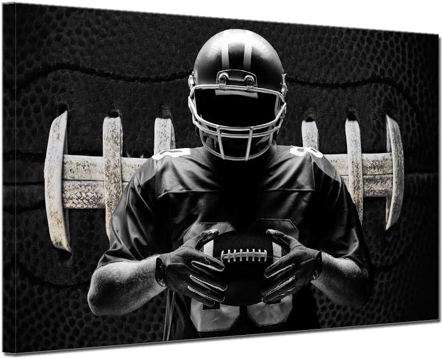 TAOMI Rugby American Football Player Sport Fan Boys Bedroom Canvas Gym Wall Art Gym Game Room Black Modern Artwork Home Living Room Decor Prints Frame 16x20inch