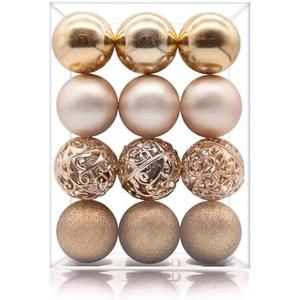 AMS 2.36''/60mm 24ct Christmas Balls Tree Pendants Shatterproof Ornaments Seasonal Decorations for Tree Decor,Holiday,Xmas(Champagne)