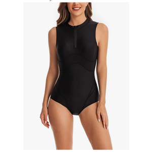 Women's One Piece Triathlon Swimsuit Half Zip Padded Rash Guard Sleeveless Surfing Snorkeling Scuba Diving Suit Size 8-10