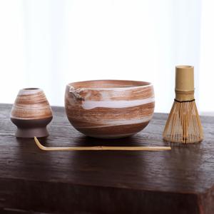 Bamboo Matcha Whisk Set  Handcrafted Ceramic Bowl with Whisk, Pouring Spout and Holder Handmade Matcha Kit for a Perfect Matcha Japanese Tea Ceremony for Tea Lovers