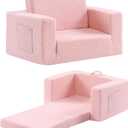 2-in-1 Toddler Chair Sherpa Couch - Soft Kids Lounger for Bedroom, Convertible Sofa for Girls and Boys, Reading Chair, Pink