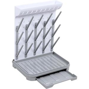 Baby Bottle Drying Rack Large Vertical Bottle Dryer for 15 Bottles, Space-Saving Countertop Rack for Baby Bottles & Accessories, Compact Holder for Newborn Essentials, White