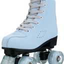 Roller Skates for Girls and Women, Cozy PU Leather Gradient Color Skates with Flash Wheels, Indoor Outdoor Skates for Beginner, Skyblue, 35-US Women 5/ Youth 4