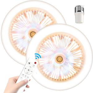 Socket Fan Light - 2 Pcs Socket Fan Ceiling 10" Fan With Light and Remote, E26 Base, 3 Speed Wind Adjustment, 3000-6500k Dimmable LED Light for Bedroom, Kitchen (Gold)