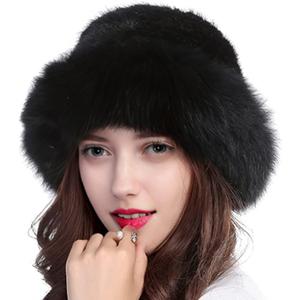 Valpeak Womens Winter Hat Knitted Mink Real Fur Hats with Fox Brim (1, Black)