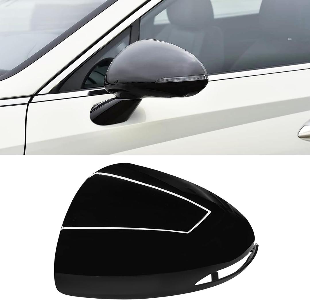 Compatible with Hyundai Sonata Side Mirror Cover Cap 2020 2021 2022 2023, Clip-on Replace for 87616-L0010 Driver Side Hyundai Sonata Mirror Caps Replacement W/Turn Light Glossy Black - Left