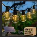 Lakumu 34FT G40 Solar String Lights, Globe Outdoor String Lights with 15 E12 Waterproof LED Bulbs, 2700K Shatterproof Patio Lights, Solar Powered Hanging Lights