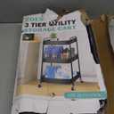 3 Tier Rolling Cart, Metal Utility Cart with 4 Hooks, Rolling Storage Cart on Wheels, Small Organizer Cart for Nursery, Kitchen, Living Room, Bathroom, Black