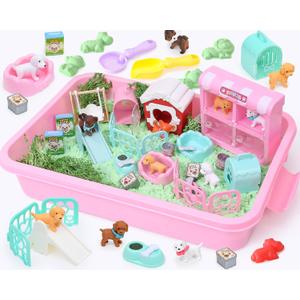 Lorfancy Dog Sandbox Toys Kids Play Sand Kit Toddler Sensory Bin Toy 2.2lbs Sand Pet Dog Figures Care Role Pretend Play Beach Toy Birthday Gift for Girls Boys 3 4 5 6 7 8 Years Old
