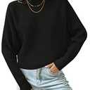 ZESICA Women's Fall 2026 Turtleneck Batwing Long Sleeve Ribbed Knit Casual Soft Pullover Sweater Jumper Top,Black,X-Large