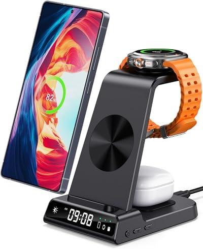 Wireless Charger for Samsung, 3 in 1 Wireless Charging Station for Samsung Galaxy S25 Ultra/S24 Ultra/S23/S22/Note 20/Z Flip 6/Fold 6, Charger for Samsung Galaxy Watch Ultra/7/6/5, Galaxy Buds 3/3 Pro