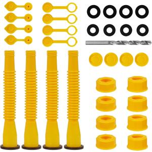 33 Pcs Gas Can Spout Replacement Kit,Gas Can Spout Replacement Fits 5 Gallon Gasoline Cans,with Flexible Nozzles,Screw Collar Gas Caps for Fuel Transfer Tanks (Yellow -4 Kit)