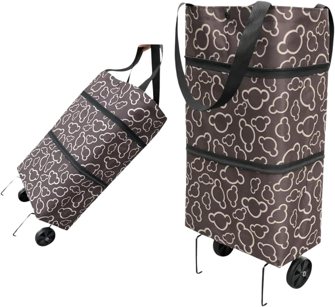 Reusable Grocery Bags with Waterproof Coating and Folding Wheels - Foldable Tote Bags for Shopping, Multi-Purpose Storage for GroceriesBlack