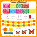 57pcs Day of The Dead Decor, 2 Marigold Garland, 20 Marigold Flowers, 18 Fake Butterfly, 9 Mexican Banner Papel Picado, 8 Skull for Indian Diwali Altar Dia De Los Muertos Decorations, Orange Yellow