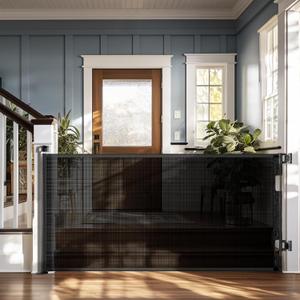 Cumbor Retractable Baby Gates - Wide Dog & Child Fence for The House, 33" Tall, Extends to 76", Extra Long Mesh Pet Safety Gate for Stairs, Doorways & Hallways, Porch, Indoor/Outdoor (Black)