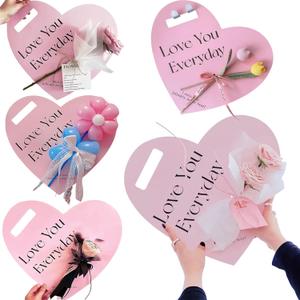 4 x Ylapagne 5 PCS Valentine's Day Handheld Flower Wrapping Box Heart Shaped Flower Tote Single Rose Bouquet Packaging Floral Boxes for Valentine's Day Mother's Day Wedding(Pink)
