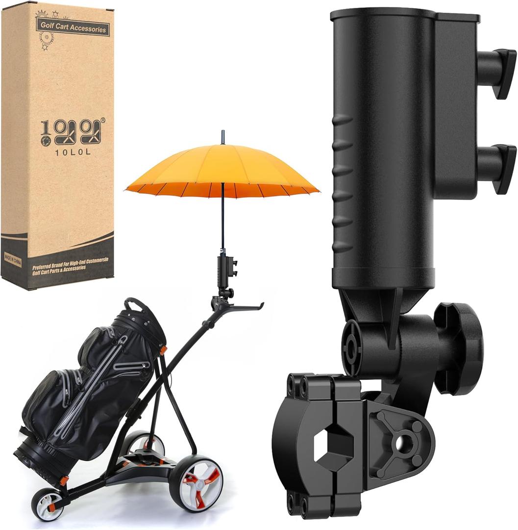 10L0L Heavy Duty Golf Push Cart Umbrella Holder - 180 Adjustable Aluminum Base for Golf Carts, Strollers, Wheelchairs & Bikes | Universal Mounting Design