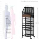 SWTYMIKI 9-Tier Rolling File Cart - Paper Organizer with Drawer and Trays, Wood Desk Office Organizer, Office Organization and Binder Storage for Workspace, Home, School, Espresso