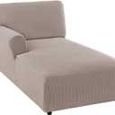 FantasDecor Left Chaise Lounge Cover Stretch Chair Lattice Slipcover with Armrests for Living Room Bedroom Left Arm Soft Jacquard Fabric Machine Washable, Sand,Left Chaise