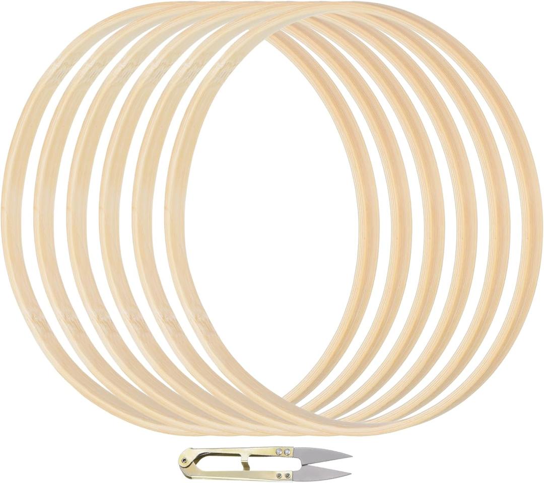 PATIKIL 10 Inch Bamboo Macrame Hoop, 6Pcs Wood Floral Hoop Craft Rings with 1 Scissor for DIY Craft Dream Catcher Wedding Wreath Decor Wall Hanging Decoration