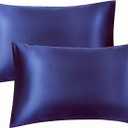 3 x Silky Pillowcases Set for Hair - Pillowcase Covers with Envelope Closure - Cool and Easy to Wash - Pillowcase Set of 2 - Pillow Cover Only Without Insert (Navy, Queen(20"x30"))