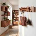 Mid Century Modern Walnut Foldable Entryway Wall Coat Hanger Hook with Shelf,Heavy Duty Wooden Piano Hidden Towel Hooks for Bathroom,Wall Rack for Purse&Key&Mail,Home Decor (Walnut, 7 Hooks)