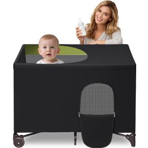 Breathable Pack n Play Blackout Cover, Portable Stretchy Netting Cover for Indoor Outdoor Travel Playard