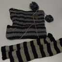 Y2k Beanie Cat Knitted Hats for Women Girls Cute Striped Arm Warmers Gothic Grunge Hat Accessories (One Size, Black Gray)