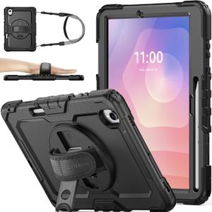SEYMAC stock Case for Samsung Galaxy Tab S11 5G Tablet Case 11'' Protective with Screen Protector, Pen Holder, 360 Rotate Stand, Hand Strap, Shoulder Strap, Black1