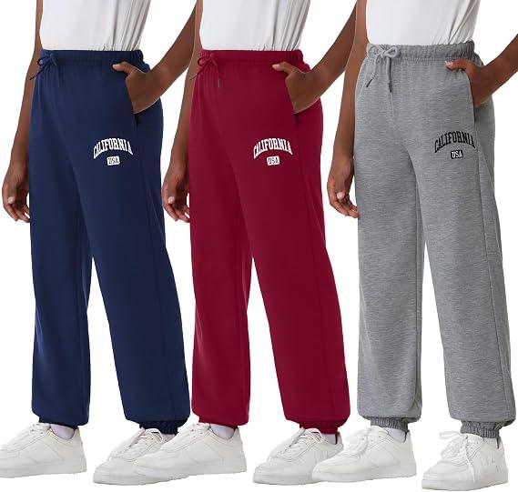 EXARUS 3 Pack Boys Sweatpants Elastic Waist Athletic Graphic Print Drawstring Pants with Pockets Jogger Causal 10Y