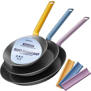 stackbear Carbon Steel Frying Pan Set, 8 10 12 Inch Nitrided Skillets