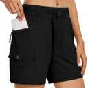 luvamia Cargo Shorts for Women Mid Thigh High Rise Lightweight Quick Dry Hiking Shorts Women Zipper Pockets with Belt (Black), Large