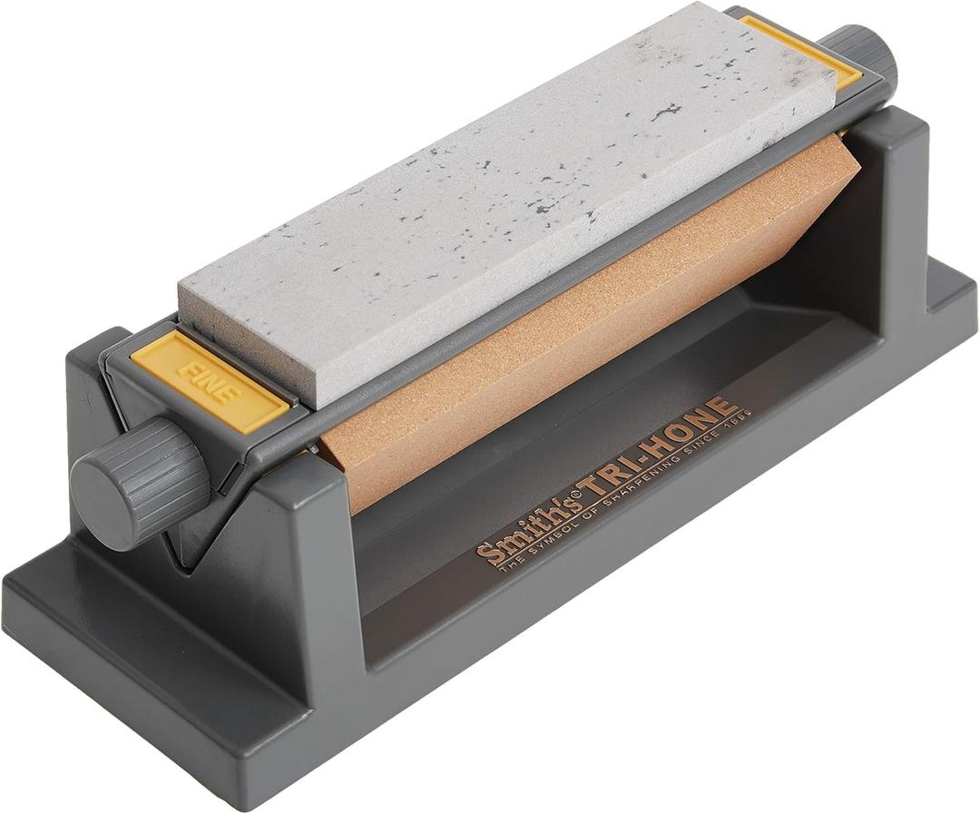 Smiths TRI6 Arkansas Tri-Hone Stone Sharpening System Grey 6 Fine, Medium, & Coarse Stones 3-Way Honing Nonslip Rubber Feet Restore Tools, Hunting, Kitchen, Fishing & Pocket Knives