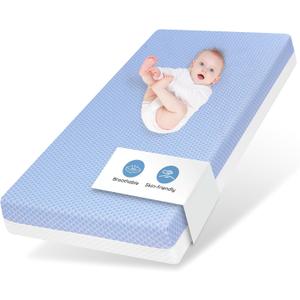 Crib Mattress Dual Sided Memory Foam Baby Toddler Bed Mattress, 52" x 27.6" x 5.5" Soft Breathable Mattresses with Removable Machine Washable Cover, Fits Standard Cribs&Toddler Beds, White&Blue