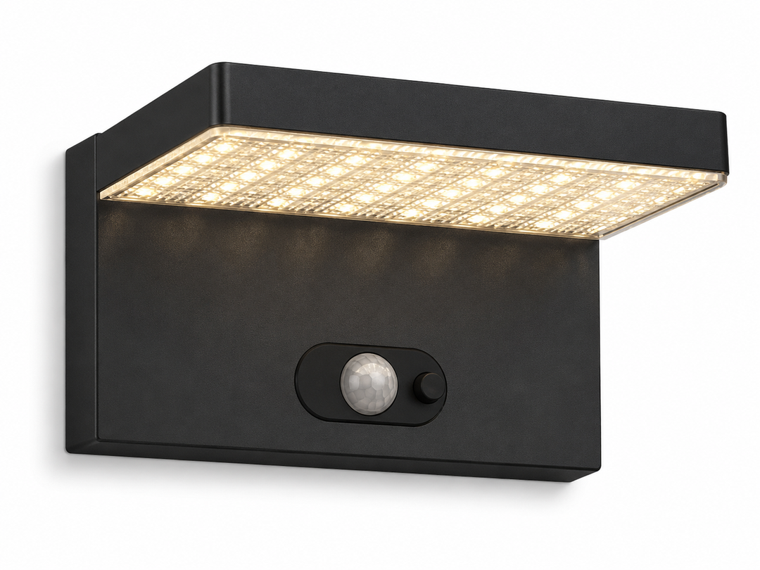 Solar Wall Light, Powerful 600 Lm (60W Eq. 60W), Motion Sensor, 3 Lighting Modes, Cast Aluminium, Warm White, IP44 Waterproof, Black