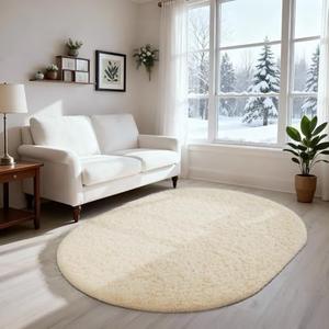 Ophanie Beige Fluffy Runner Rug 3 x  5 Non Slip Shag Carpet for Hallway Bedroom, Soft Bedside Rug for Kids Nursery, Living Room Dorm Mat