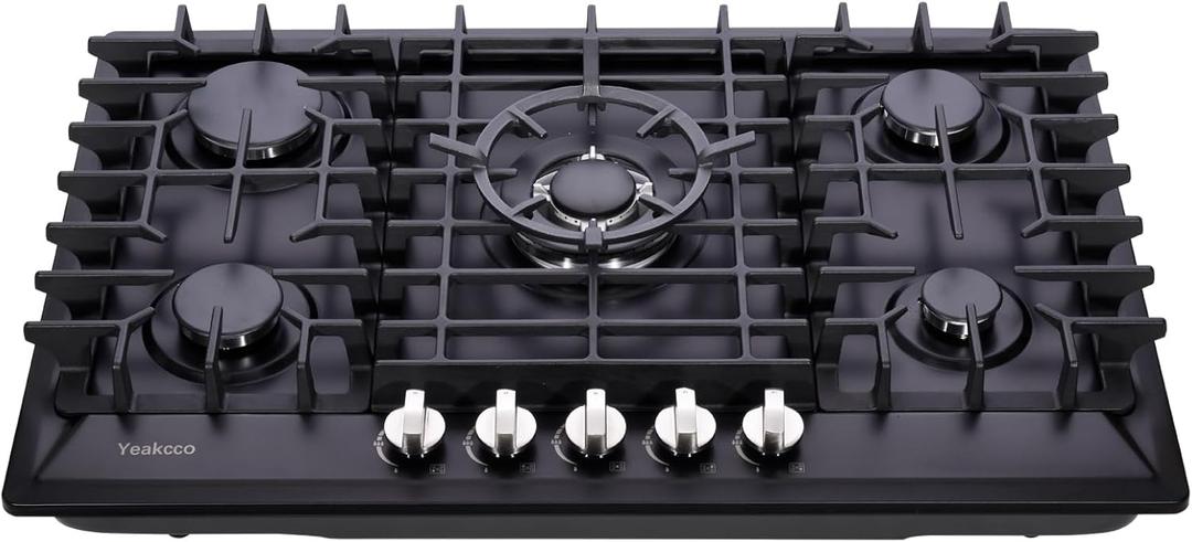 30 Inch Gas Cooktop, Built-in 5 Burners Stainless Steel Gas Stovetop Propane/Natural Gas Convertible Stove Top Dual Fuel Gas Hob (Black)