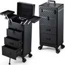 Stagiant Rolling Makeup Case with Drawers Cosmetology Case on Wheels 4 IN 1 Makeup Case 3 Drawers with Foot Stand Spring-release Mechanism Rolling Make Up Organizer for Artist Salon Nail Teach Trunk