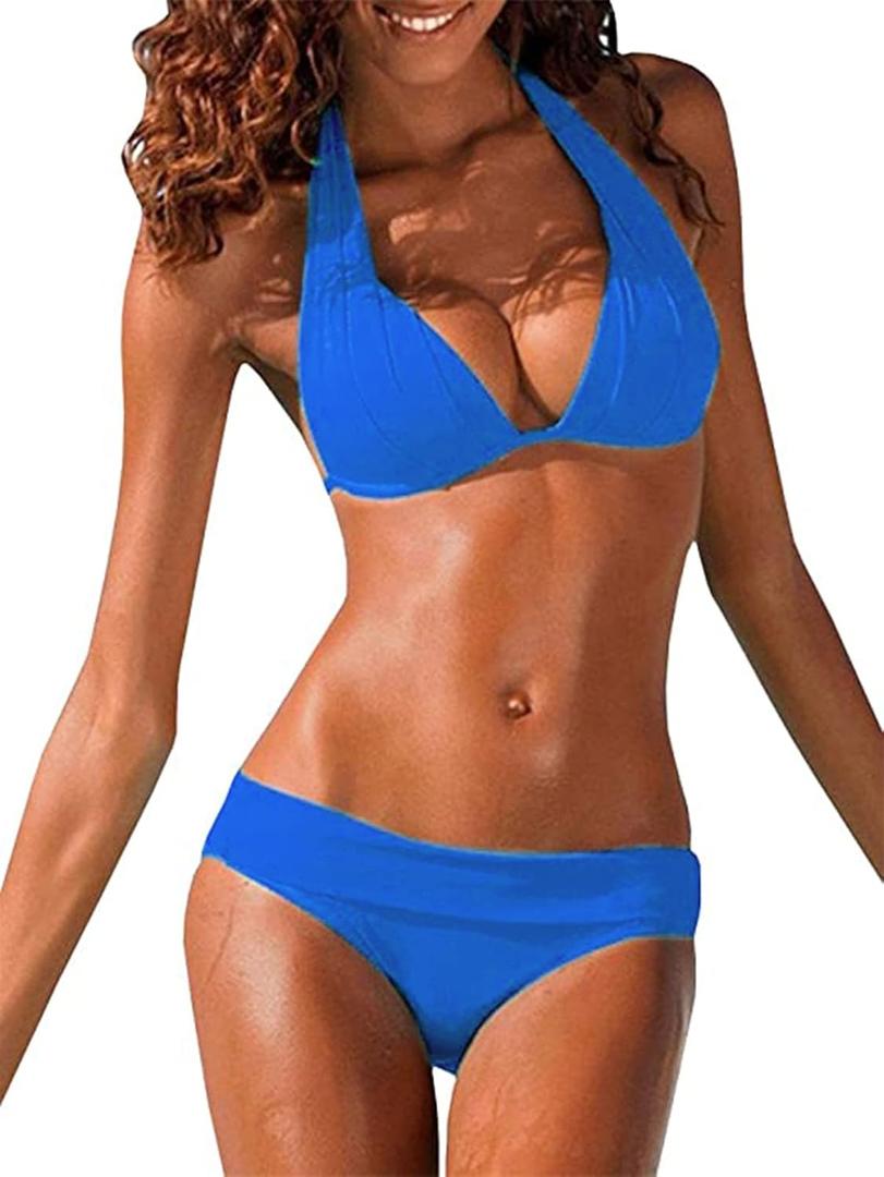 Womens Halter Padded Top Push up Bikini Set Two Piece Bathing Suit, S