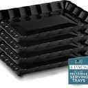 Posh Setting Black Serving Trays Disposable - Plastic Platters - Plastic Platters and Trays for Party- Black, Gold & Clear, White Serving Dishes, 9"x13", 4 Pack