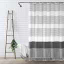Awellife Gray Shower Curtain for Bathroom Stripe Tassel Shower Curtain 72 X 96 Farmhouse Cotton Boho Dark Grey