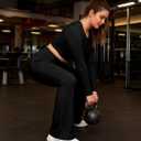 Womens High Waisted Stretchy Mini Flare Leggings Buttery Soft Yoga Pants Tummy Control Workout Pant (Large, Black)