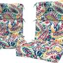 LVTXIII 2 Pack Outdoor High Back Cushions, 22" W x 20" D Tufted Seat and Back Chair Cushion with Ties, Fluffy Patio Replacement Rocking Chair Cushion for Outdoor Furniture Use, Vigour Paisley, 44"x22"x4"