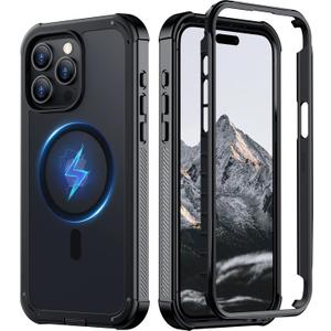 Red2Fire Magnetic for iPhone 15 Pro Max Case, [Compatible with MagSafe][Military Grade Drop Protection][Heavy Duty Shockproof] Non-Slip Translucent Matte Bumper Phone Case for iPhone 15 Pro Max 6.7" (Black)