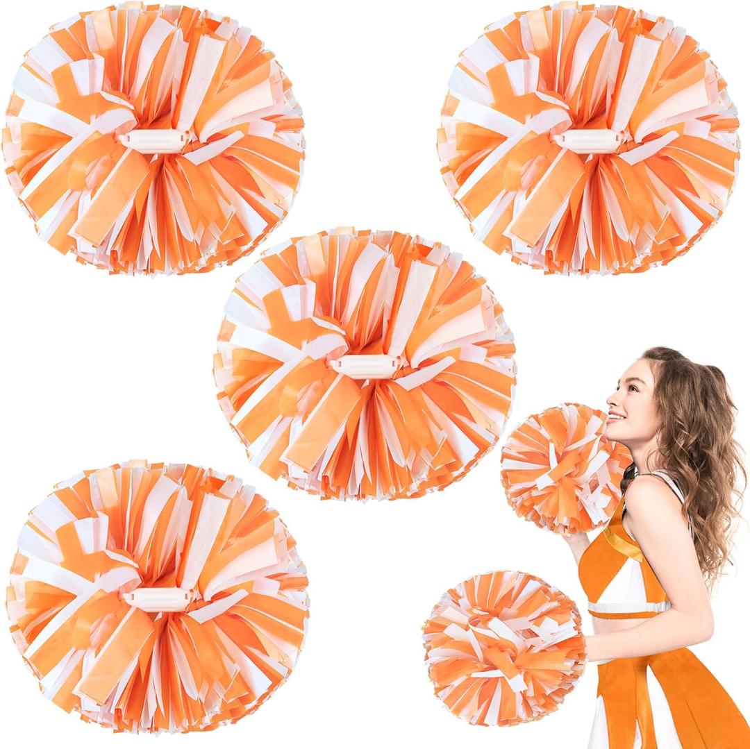 4Pcs Upgraded 12inch Metallic Cheerleading Pom Poms, HOLENGS Cheerleader Pompoms Cheer Poms for Kids Adults, Cheering Squad Pompoms for School Sports Games Dance Party (Orange and White)