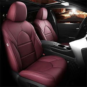 CocheFamilia Custom Fit Highlander Car Seat Covers for Select Toyota Highlander 2020 2021 2022 2023 2024 -Three Rows, Second Row Captain Chair, 7 Seats,Leather(Burgundy)